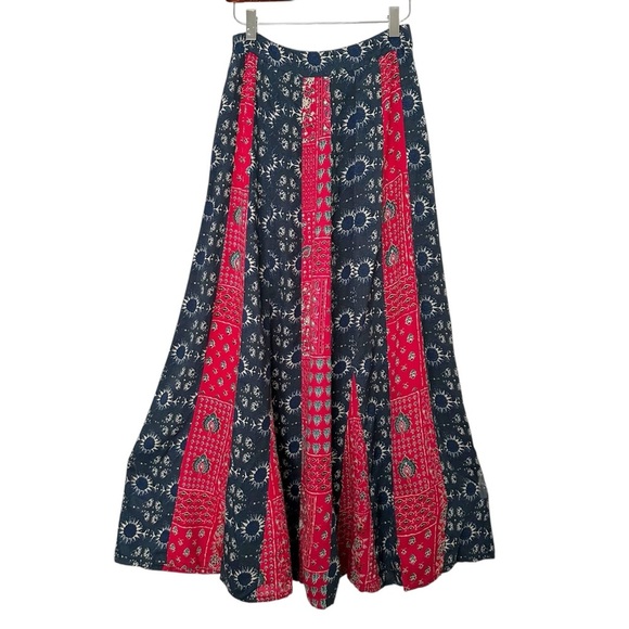 NATURAL LIFE Navy Red Mixed Print Maxi Skirt Bandana Country Coastal Boho Size S - Picture 5 of 14